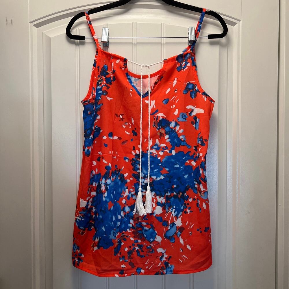 Women’s Sleeveless Summer Spaghetti Strap V-Neck w/ Drawstring Top Size M Orange